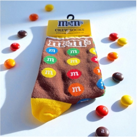 3/$25 M&M'S Candy Brown and Yellow Casual Crew Socks - Picture 1 of 4